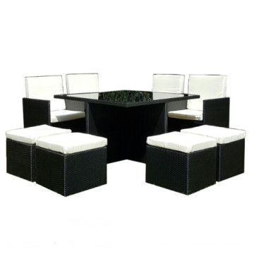 Práctica Negro PE Rattan jardín comedor cubo conjunto